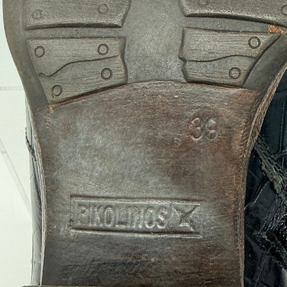 Pikolinos Black Leather Boots Womens Size 8.5 39 Crocodile Embossed Studded - Picture 7 of 7